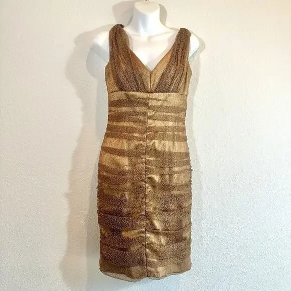 David Meister Gold Lace Cocktail Mini Dress Sz 4 Holiday Party NYE Sparkle Glam - Picture 14 of 14